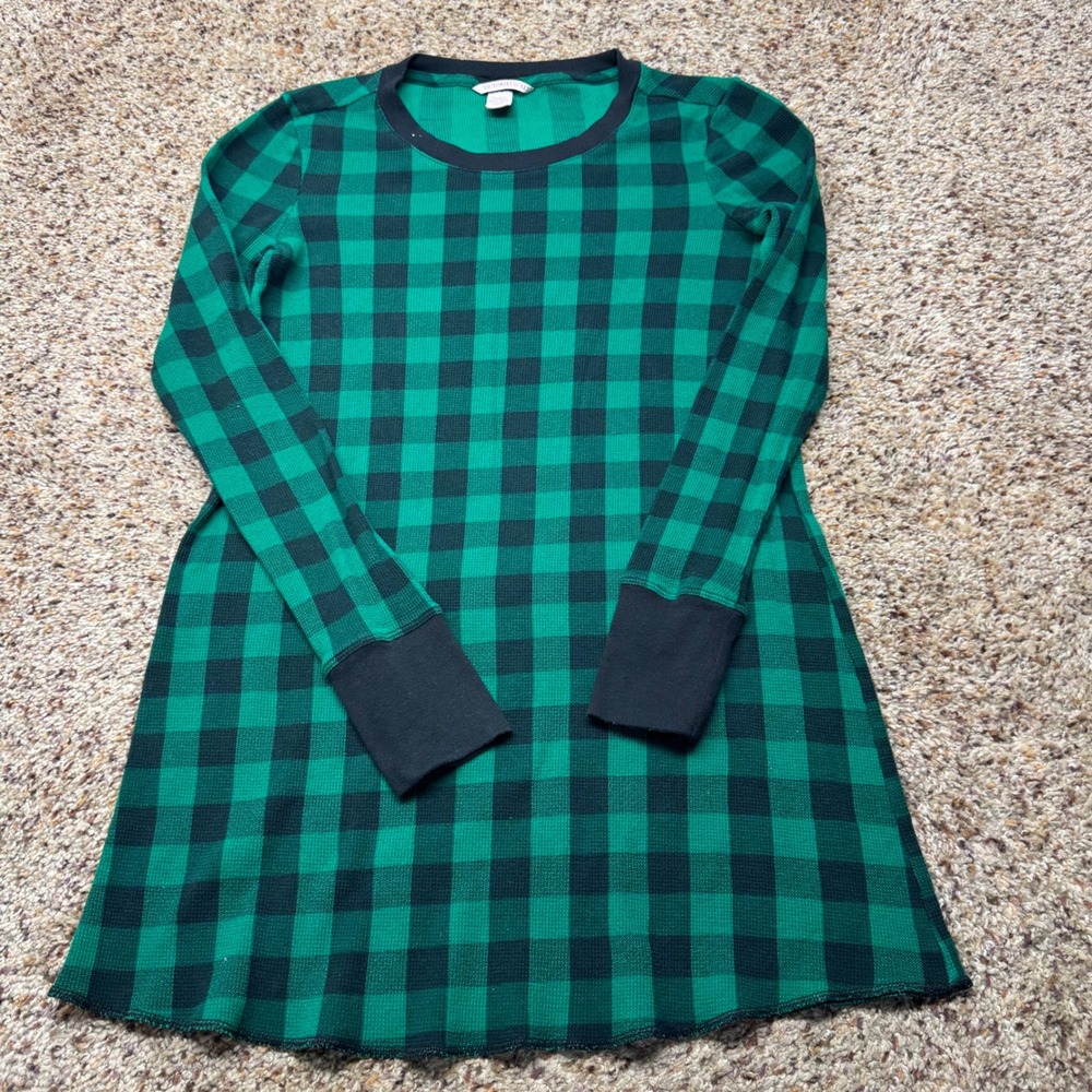 Victorias Secret Green Black Buffalo Plaid Thermal Sleep Shirt Waffle Knit Small